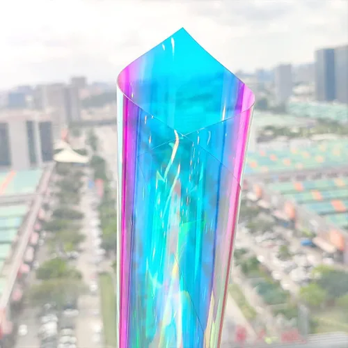 Miniatura 6 de 6 piezas de tela holográfica transparente de PVC azul iridiscente de 0.031 in de grosor de vinilo transparente con espejo de lámina láser para XHT