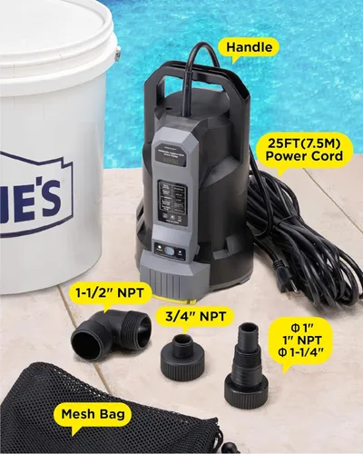 Miniatura 6 de InoKraft E-Float Bomba de sumidero automática de 1/2 HP, bomba de agua sumergible de 2500 GPH con modo automático/manual, bolsa de malla