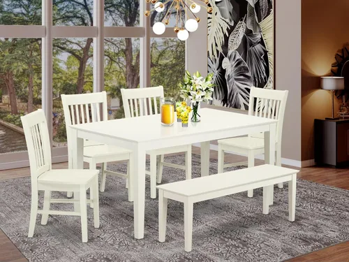 Miniatura 2 de East West Furniture CANO6-LWH-W - Juego de mesa de comedor moderno de 6 piezas que contiene una mesa rectangular de madera y 4 sillas de comedor