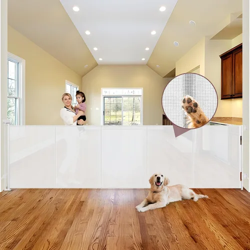 Puertas retráctiles extra altas reforzadas de 41 pulgadas para bebés, puerta retráctil extra ancha de 120 pulgadas con varillas de apoyo, puerta