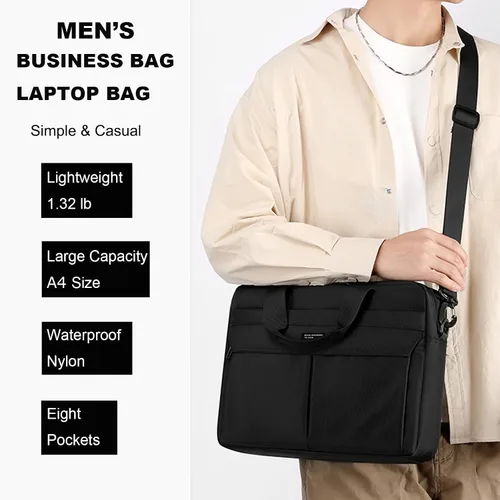 Miniatura 2 de natyrlpog Bolsa para laptop de 14 pulgadas para hombres y mujeres, impermeable, de nailon, ligera, compacta, bolso de mensajero para negocios