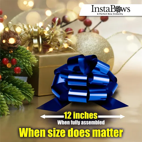 Miniatura 3 de Lazo de regalo grande azul de 12 pulgadas, lazo metálico con cuerda de tirar perfecto para envolver regalos, grandes presentes, autos, bicicletas