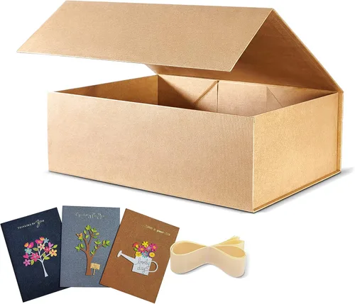 Miniatura 12 de BOXHOME Paquete de 3 cajas de regalo grandes, color negro, de 13 x 10 x 5 pulgadas con tapas magnéticas, caja de embalaje de regalo, cajas