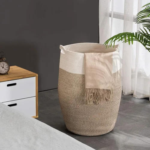 Miniatura 5 de YOUDENOVA - Cesta grande para ropa sucia de cuerda de algodón tejida,canasto de lavandería para el cuarto de lavar o el dormitorio, 25.6 pulgadas