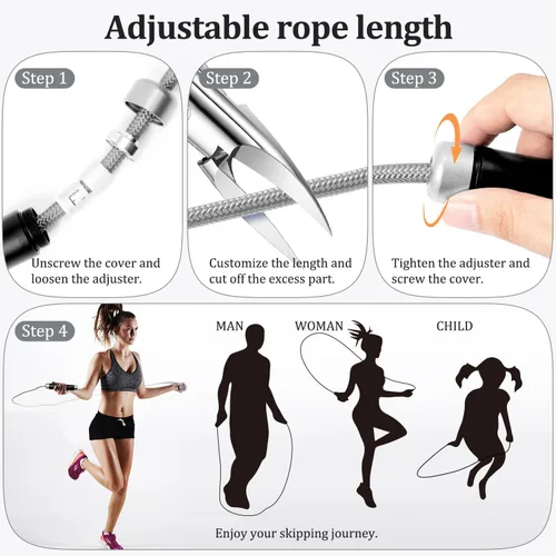 Miniatura 7 de Mangodan Cuerda de saltar con peso de 1LB para fitness para mujeres y hombres, cuerda de saltar sin enredos con rodamientos de bolas de velocidad