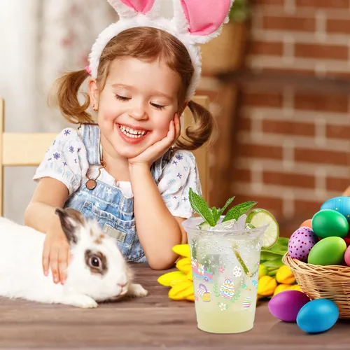 Miniatura 7 de 100 vasos de plástico con diseño de conejo de Pascua, vasos desechables transparentes de 12 onzas para Pascua, primavera, fiestas de cumpleaños