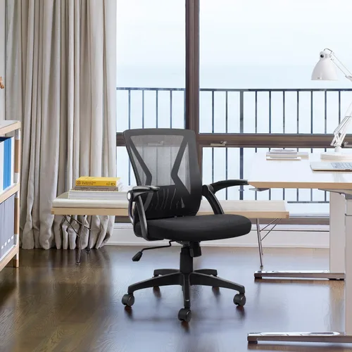 Miniatura 7 de TTD Silla de oficina ergonómica cómoda giratoria para el hogar, silla de escritorio moderna de malla negra con brazos abatibles, silla