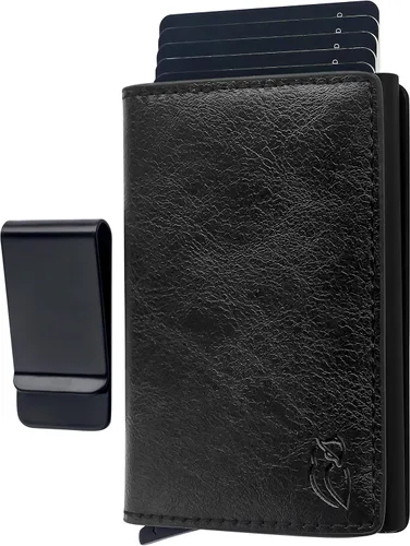 Tarjetero minimalista de cuero delgado para tarjetas de crédito RFID de aluminio para hombres y mujeres, Cartera expulsora