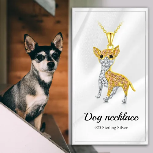 Miniatura 36 de Collares con colgante de perro de plata de ley S925 – 24 razas corgi/husky/labrador/pastor para mujer