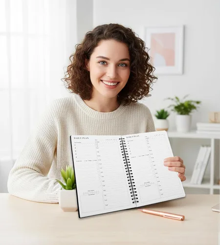 Miniatura 7 de Agenda diaria sin fecha, cuaderno A5 con horarios por hora, organizador de gestión del tiempo en espiral para hombres y mujeres, 8.3 x 5.6 pulgadas