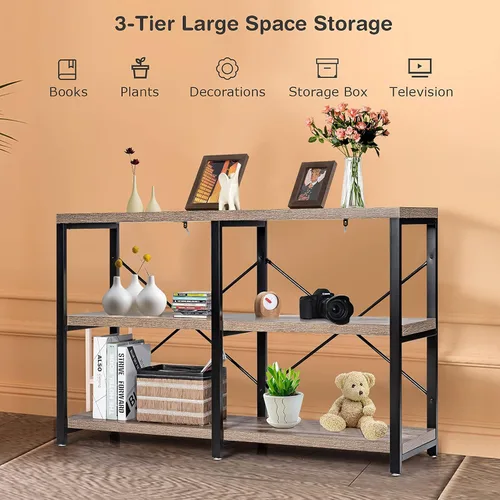 Miniatura 5 de Tangkula Mesa de sofá consola, mesa de consola de 3 niveles con estantes, mesa de vestíbulo industrial con pies ajustables, soporte de TV para sala