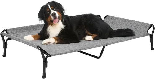 Miniatura 11 de Veehoo Cama elevada refrescante para perros, cuna elevada XL para mascotas con barandilla y reposacabezas inclinado, malla Teslin transpirable Gris