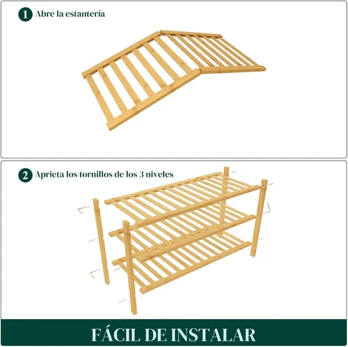 Miniatura 6 de Smiry Zapatero de bambú para armario, organizador de zapatos apilable de 3 niveles, estante de almacenamiento de zapatos independiente para entrada