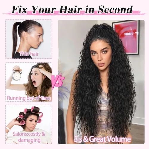Miniatura 4 de ALXNAN Cola de caballo con clip de garra, extensión de cola de caballo negra de 26 pulgadas para mujer, extensiones de cabello sintético sintético