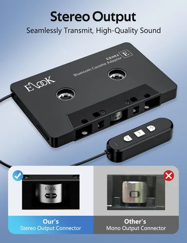 Miniatura 5 de Elook Adaptador de casete a Bluetooth para coche con soporte de tarjeta micro SD/llamada manos libres, receptor de casete Bluetooth 5.1, negro