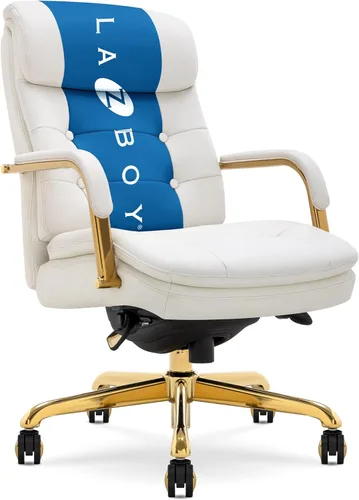 La-Z-Boy Sonata - Silla ejecutiva giratoria ergonómica de cuero regenerado, color blanco y dorado (CCHR10014A)