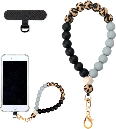 VICHUNHO Correa de muñeca de silicona con cuentas de mármol para teléfono, cordón para celular con pestaña de sujeción, pulsera elástica de muñeca