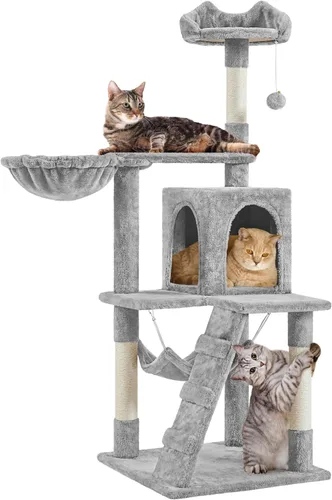 Miniatura 10 de Yaheetech Árbol para gatos de 54 pulgadas, torre para gatos de varios niveles con postes rascadores, amplio condominio y hamaca, centro