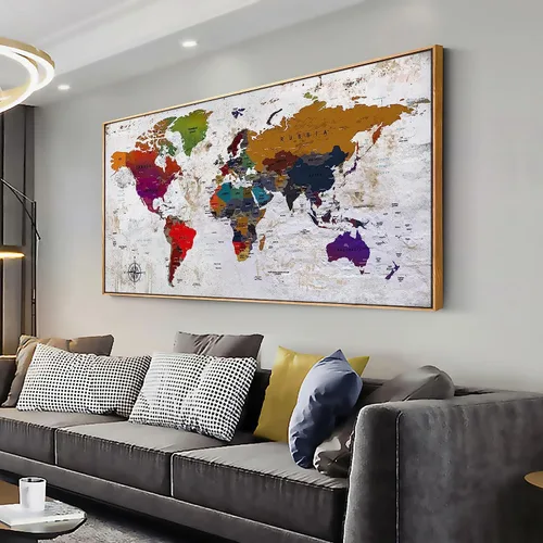 Miniatura 11 de ZEYDRT Lienzo decorativo para pared, mapa de pared, para oficina, sala de estar, decoración del hogar, mapa mundial, lienzo, decoración de pared