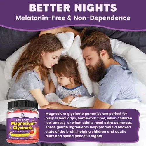 Miniatura 6 de Gomitas de glicinato de magnesio para niños y adultos, suplemento de magnesio de 400/200 mg con L-teanina, manzanilla, D3 y K2, gomitas para dormir