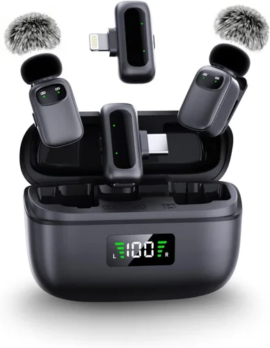 Miniatura 9 de T1 mini micrófono inalámbrico Lavalier para iPhone/Android/iPad, reducción de ruido de 3 niveles, duración de la batería de 30 horas, cambiador