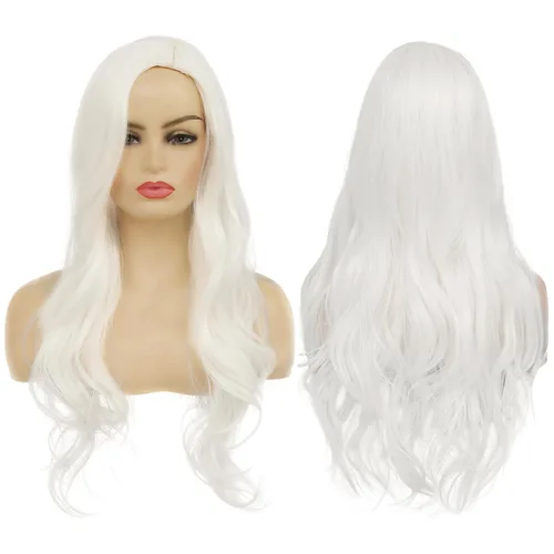 Miniatura 18 de Peluca larga rizada ondulada roja para mujer, raya lateral, aspecto natural, fibra sintética para cosplay, resistente al calor, cabello de reemplazo