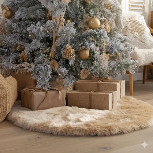 AISENO Falda de árbol de Navidad de 60 pulgadas, decoración navideña de felpa de piel sintética beige para árbol de Navidad, fiesta festiva,