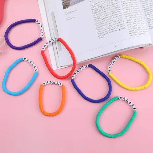 Miniatura 5 de Juego de pulseras heishi arcoíris estilo surfista para mujer, juego de pulseras apilables de cuentas de arcilla, pulseras elásticas con disco