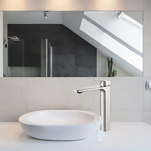 Miniatura 6 de VOTON - Grifo de lavabo para baño de níquel cepillado, grifo de lavabo de baño de una sola manija alto, grifo de lavabo de baño de mueble, grifo
