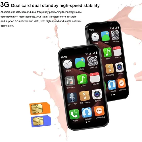 Miniatura 2 de Mini teléfono inteligente 3G desbloqueado, 3.0 pulgadas HD Android Dual Sim Quad Core Face ID Mini Premium Niño Pequeño Teléfono celular de bolsillo