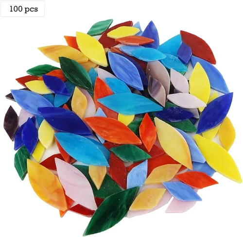 Miniatura 2 de Lanyani Azulejos de mosaico de pétalos de vidrio brillante, azulejos de hojas de flores de vidrieras cortadas a mano para manualidades, 100 piezas