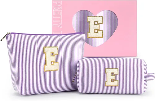 Miniatura 37 de 2 piezas de bolsas de maquillaje iniciales para mujeres: bolsa de cosméticos para viaje y artículos de tocador - Regalos de cumpleaños para niñas