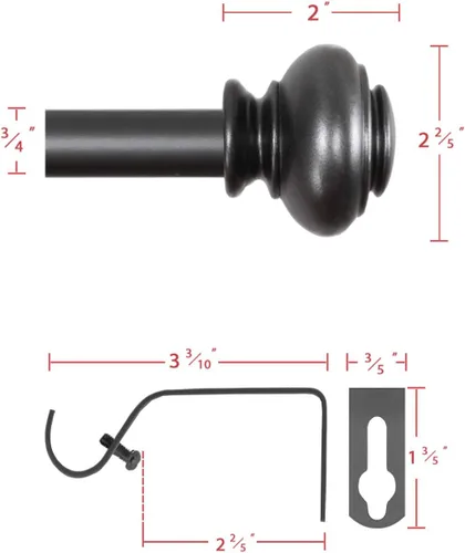 Miniatura 5 de H.VERSAILTEX - Cortinero para ventana ajustable y decorativo de 3/4 pulgadas de diámetro, para una sola ventana, de 28 a 48 pulgadas, con remates