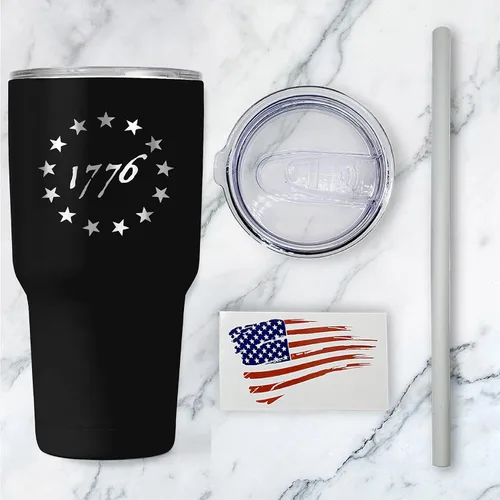 Miniatura 2 de Betsy Ross 1776 - Vaso patriótico de 30 onzas con la bandera estadounidense, taza de viaje para café patriótico, vaso de viaje con doble aislamiento