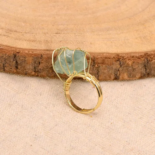 Miniatura 2 de Anillo envuelto en alambre de piedra áspera de cristal natural, tono de oro amarillo