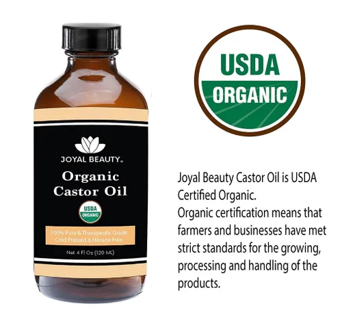 Miniatura 3 de JOYAL BEAUTY Aceite de ricino orgánico certificado por USDA (4 onzas). Botella de vidrio 100% puro prensado en frío sin hexano sin refinar. Pestañas