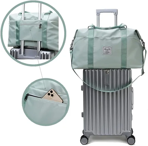 Miniatura 3 de KARRESLY Bolsa de viaje para mujer, bolsa de hombro para fin de semana, bolsa de deporte, gimnasio, bolsa de mano, impermeable, Beige