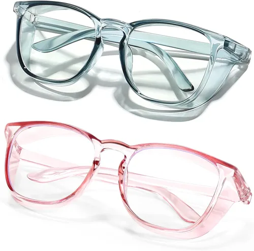 Elegantes gafas de seguridad para mujeres y niñas, gafas anti-vaho, gafas protectoras, gafas transparentes Azul + rosa