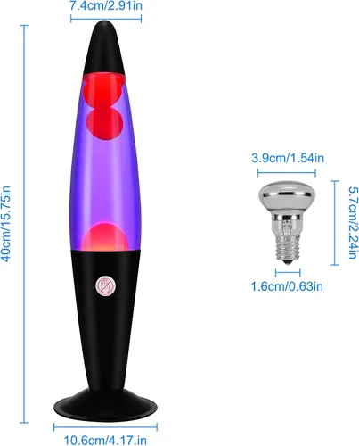 Miniatura 6 de EDIER Lámpara de magma, lámpara de movimiento negra de 16 pulgadas, color morado con cera naranja, luz nocturna relajante para adultos, luz nocturna