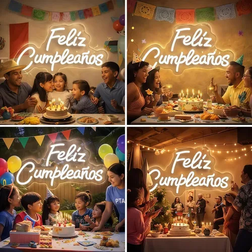 Miniatura 3 de Letrero de neón personalizado con texto en inglés «Feliz Cumpleaños», luz LED de pared para cumpleaños, decoración de fiestas, patio trasero