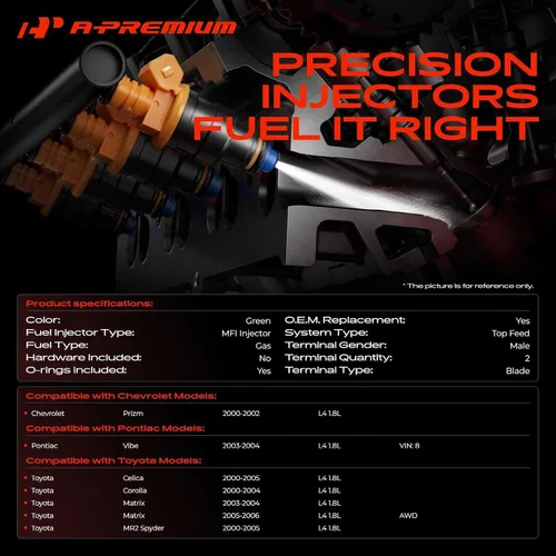 Miniatura 2 de A-Premium Inyectores de combustible compatibles con Toyota Corolla 2000-2004, Matrix 2003-2006, Celica, MR2 Spyder y Chevrolet Prizm & Pontiac Vibe