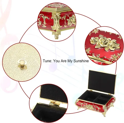 Miniatura 4 de ELLDOO Caja de música vintage, caja de joyería musical de metal dorado, caja de recuerdo, pequeña caja de almacenamiento de joyas, regalo para niñas