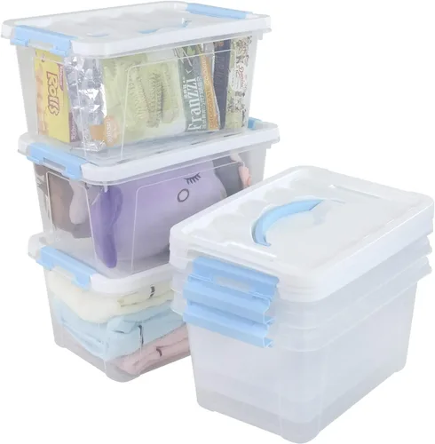 Miniatura 7 de Caja de almacenamiento de plástico de 6 litros, contenedor de almacenamiento transparente con tapas, juego de 6