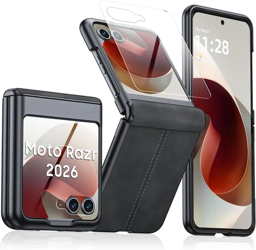 Miniatura 16 de para Samsung Galaxy Z Flip 7 Funda con protección de bisagras y protector de pantalla incorporado, funda de cuero mate de policarbonato ultradelgada