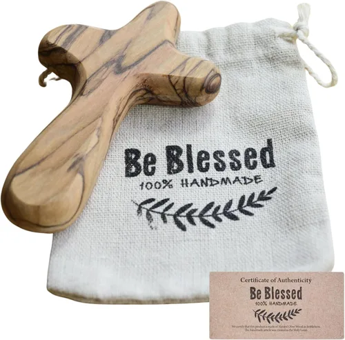 Miniatura 9 de Cruz de 10.16 cm de madera de olivo para sujetar en la mano de Belén en bolsa (certificada) - Fina cruz de madera para orar y confort, cruz de palma