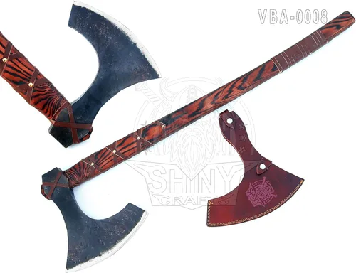 Miniatura 2 de SHINY CRAFTS® Hacha Vikinga Hecha a Mano Hacha Nórdica- Hacha Berserker de Dos Manos de 40" de Largo Hacha Forjada - Hacha Barbuda - con Funda VBA-08