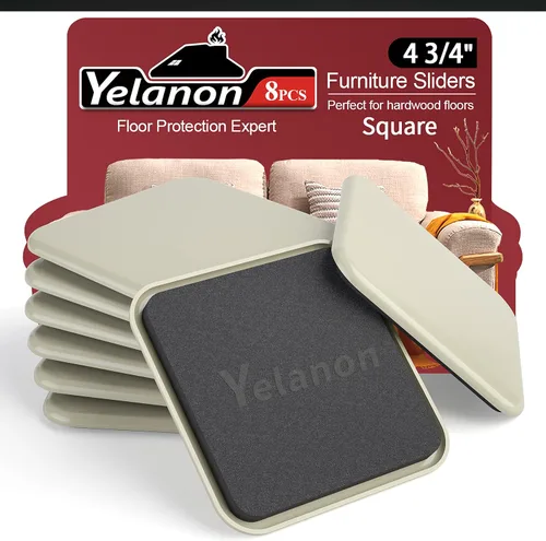 Yelanon Deslizadores de Muebles, 8 piezas - Deslizadores de Muebles Cuadrados Beige de 4 3/4" para Alfombra, Deslizadores Movibles de Muebles de