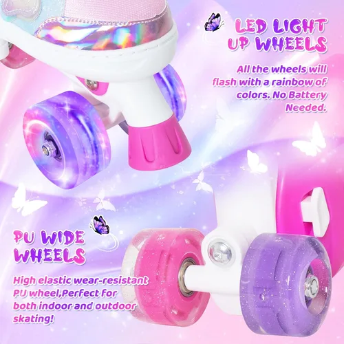 Miniatura 2 de MammyGol Patines de ruedas para niños y niñas, patines ajustables para niños con hermosas mariposas, principiantes de 3 a 16 años de edad, patines