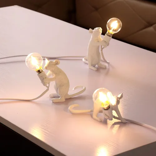 Miniatura 5 de Moderna lámpara de ratón de resina con luces de mesa, lámparas de escritorio creativas, decoración de regalo de mesita de noche, dormitorio LED