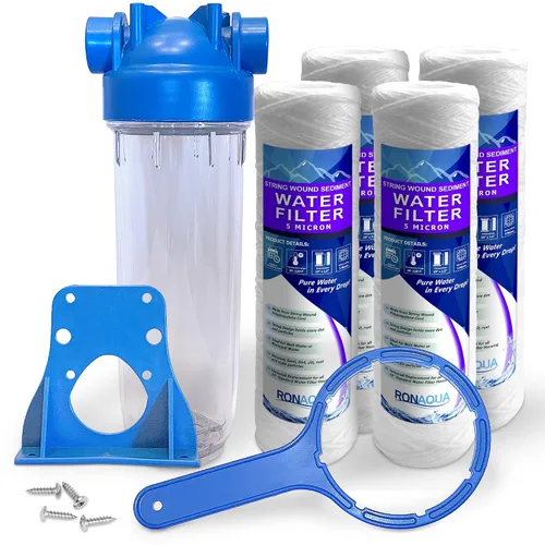 Ronaqua - Sistema de filtro de agua para toda la casa de diseño europeo transparente estándar de 10 pulgadas, con válvula de alivio de presión,